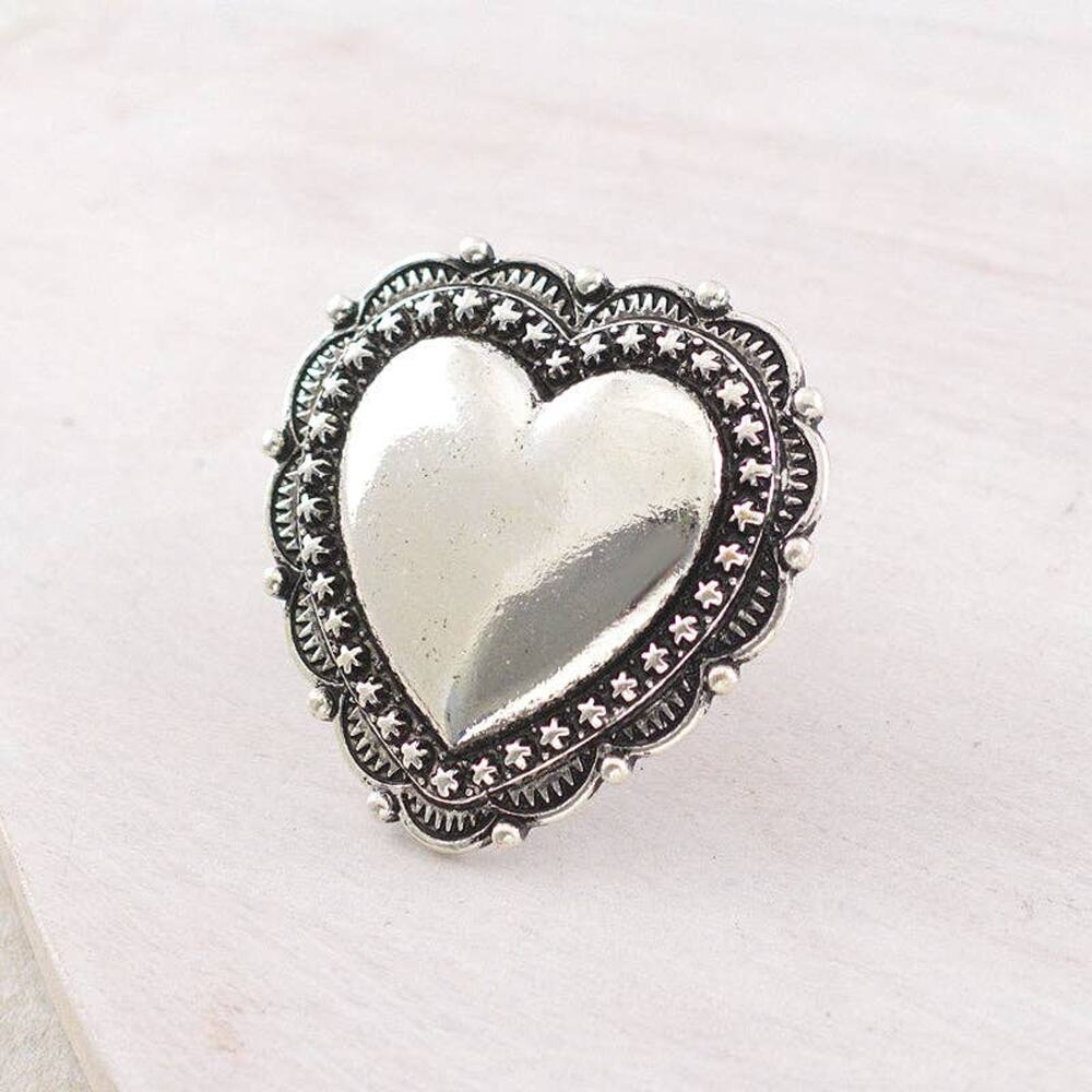 Silver Heart Concho Cuff Ring | Western Boho Statement Ring